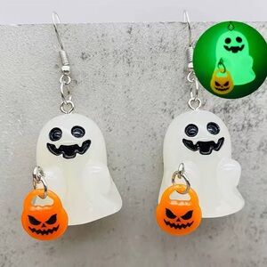 Glow in the dark ghost with pumpkin earrings
